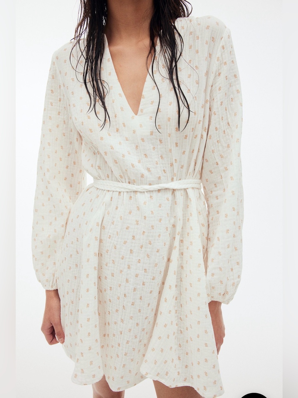 H&M Cream Mini Wrap Dress with Subtle Floral Motif